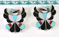 Native American Navajo chip inlay peyote bird earrings