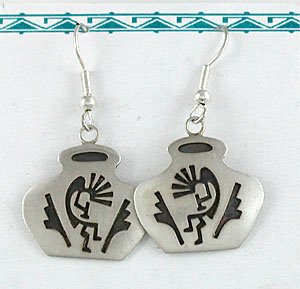 Authentic Native American sterling silver kokopelli earrings by Navajo Robert Gene
