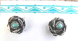 Native American Navajo sterling silver turquoise rose earrings post