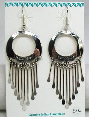 Navajo Turquoise Needlepoint and Sterling Silver Hoop Dangle