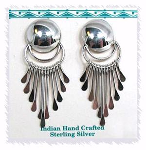Navajo Turquoise Needlepoint and Sterling Silver Hoop Dangle