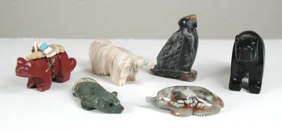 Hand made Native American Zuni Indian Horse Fetish 6 Directions Set