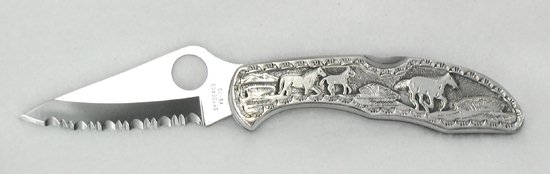 Navajo Inlay knife with storyteller overlay handle.