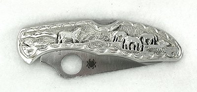 Navajo Inlay knife with storyteller overlay handle.