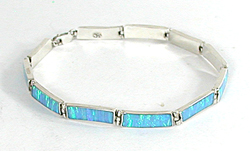 Mexican sterling silver and imitation opal link bracelet 6 1/2 inch