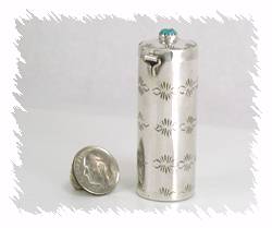 Navajo sterling silver Pill round pill box with turquoise stone