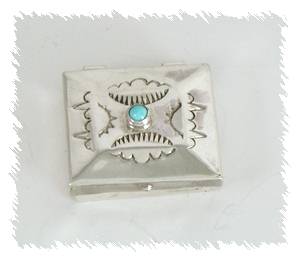 Navajo sterling silver Pill round pill box with turquoise stone