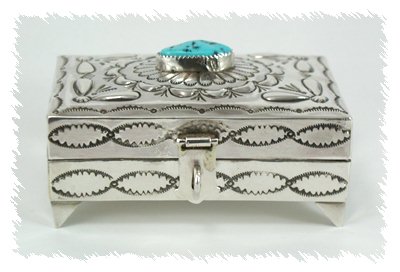 Navajo sterling silver box with turquoise stone