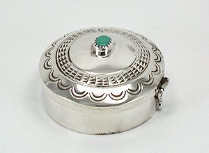 Navajo sterling silver box with turquoise stone
