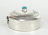 Navajo sterling silver Pill round pill box with turquoise stone