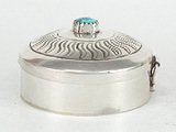 Navajo sterling silver Pill round pill box with turquoise stone