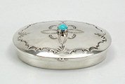 Navajo sterling silver Pill round pill box with turquoise stone