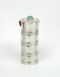 Navajo sterling silver Pill round pill box with turquoise stone