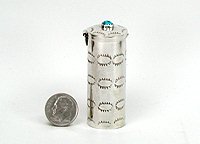 Navajo sterling silver Pill round pill box with turquoise stone