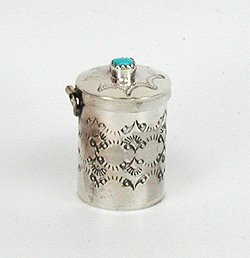 Navajo sterling silver Pill round pill box with turquoise stone
