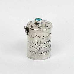 Navajo sterling silver Pill round pill box with turquoise stone