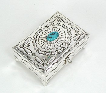 Navajo sterling silver box with turquoise stone