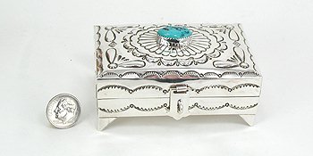 Navajo sterling silver box with turquoise stone