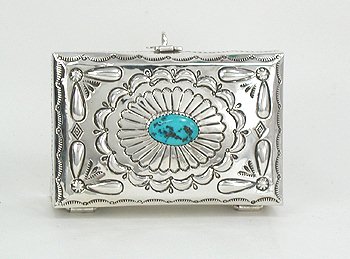 Navajo sterling silver box with turquoise stone