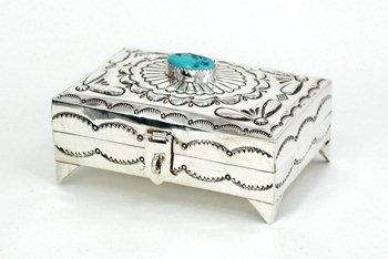 Navajo sterling silver box with turquoise stone
