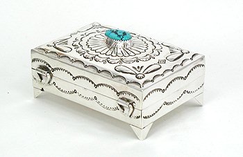 Navajo sterling silver box with turquoise stone