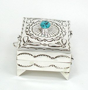 Navajo sterling silver box with turquoise stone