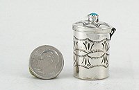 Navajo sterling silver Pill round pill box with turquoise stone