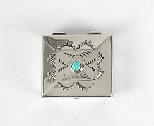 Navajo sterling silver Stamp round Stamp box with turquoise stone