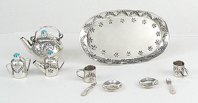 Native American Indian Jewelry; Navajo Sterling Silver Miniature Tea  Set