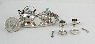 Native American Indian Jewelry; Navajo Sterling Silver Miniature Tea  Set