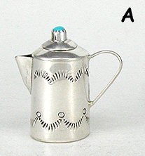 Navajo Handmade Sterling Silver and Turquioise Miniature Coffee Pot