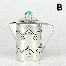 Navajo Handmade Sterling Silver and Turquioise Miniature Coffee Pot