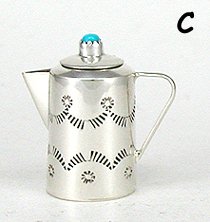 Navajo Handmade Sterling Silver and Turquioise Miniature Coffee Pot