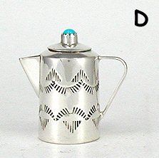 Navajo Handmade Sterling Silver and Turquioise Miniature Coffee Pot