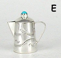 Navajo Handmade Sterling Silver and Turquioise Miniature Coffee Pot