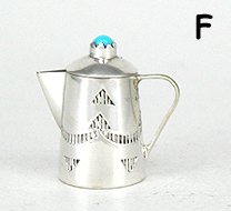 Navajo Handmade Sterling Silver and Turquioise Miniature Coffee Pot