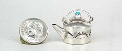 Navajo Handmade Sterling Silver and Turquioise Miniature Kettle