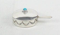 Navajo Handmade Sterling Silver and Turquioise Miniature frying pan