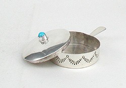 Navajo Handmade Sterling Silver and Turquioise Miniature frying pan