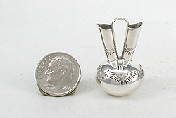 Navajo Handmade Sterling Silver and Turquioise Miniature Wedding Vase