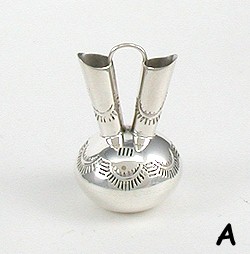 Navajo Handmade Sterling Silver and Turquioise Miniature Wedding Vase