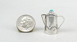 Navajo Handmade Sterling Silver and Turquioise Miniature Coffee Pot