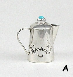 Navajo Handmade Sterling Silver and Turquioise Miniature Coffee Pot