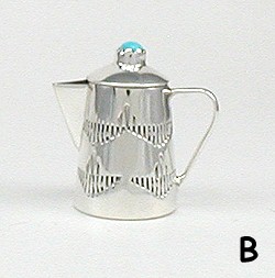 Navajo Handmade Sterling Silver and Turquioise Miniature Coffee Pot