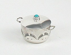 Navajo Handmade Sterling Silver and Turquioise Miniature Stock Pot