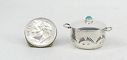 Navajo Handmade Sterling Silver and Turquioise Miniature Stock Pot