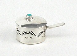 Navajo Handmade Sterling Silver and Turquioise Miniature Sauce Pan