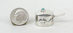 Navajo Handmade Sterling Silver and Turquioise Miniature Sauce Pan