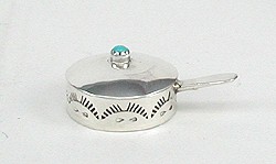 Navajo Handmade Sterling Silver and Turquioise Miniature frying pan