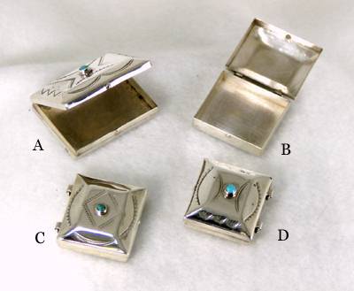 Navajo Handmade Sterling Silver and Turquioise Pill Pots and Pans